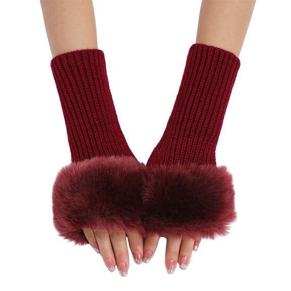 Hontri Gloves for Women Cold Weather Short Plush Gloves Autumn And Winter Women's Cute Wrist Knitted Wool Warm Fingerless Gloves Gloves for Women Red