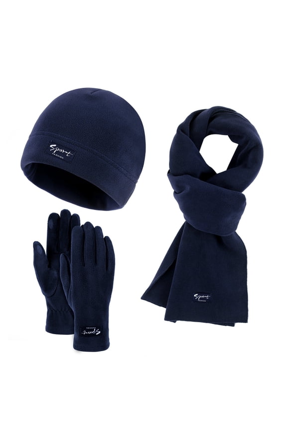 Hat Gloves Scarf Set Women Women&Men Autumn Winter Warm Cute Wool Hat Scarf Gloves Three Pieces Winter Snow Knit Cap Screen Mittens Scarves Sets Young Women Gift Ideas Navy