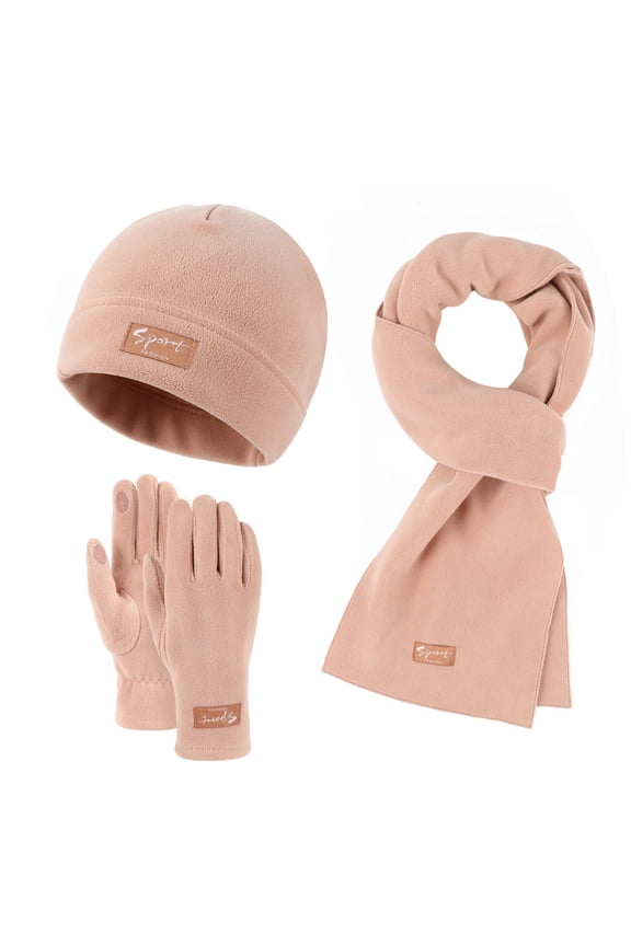 Hat Gloves Scarf Set Women Women&Men Autumn Winter Warm Cute Wool Hat Scarf Gloves Three Pieces Winter Snow Knit Cap Screen Mittens Scarves Sets Young Women Gift Ideas Pink
