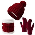 thumbnail image 1 of Hontri Hat Gloves Scarf Set Women Women's Winter Warm Gloves Hat And Neck Set with Thick Velvet for Cold And Cycling Young Women Gift Ideas Wine, 1 of 6
