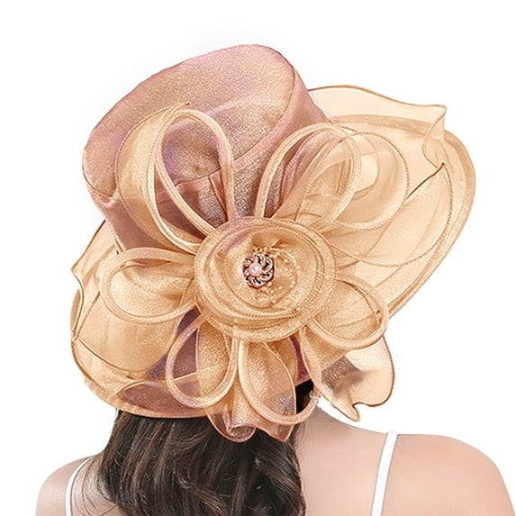 Hontri Hats for Women in Sale, Women's Floral Mesh Hat Sun Shade Beach Hat Sun Protection Hat Church Tea Party Fascinator Hats for Mother Ladies Girls Khaki