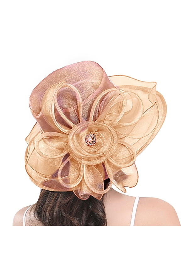 Hats for Women in Sale, Women's Floral Mesh Hat Sun Shade Beach Hat Sun Protection Hat Church Tea Party Fascinator Hats for Mother Ladies Girls Khaki