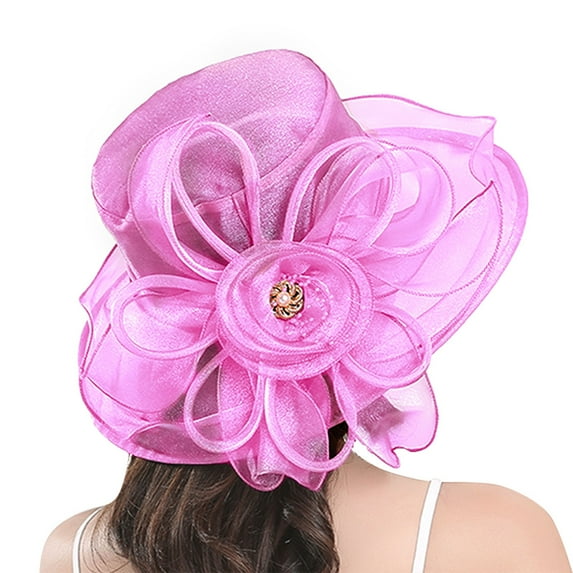 Hontri Hats for Women in Sale, Women's Floral Mesh Hat Sun Shade Beach Hat Sun Protection Hat Church Tea Party Fascinator Hats for Mother Ladies Girls Pink