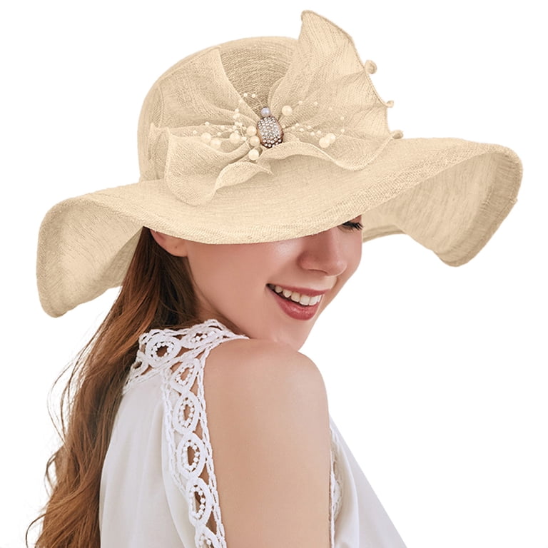 Hontri Hats for Women in Sale, Women's Summer Dress Hat Broad Leaf Flower Bridal Shower Cap Sun Hat Beach Hat Church Tea Party Fascinator Hats for 