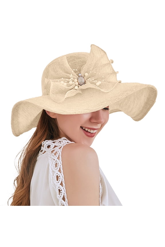 Hats for Women in Sale, Women's Summer Dress Hat Broad Leaf Flower Bridal Shower Cap Sun Hat Beach Hat Church Tea Party Fascinator Hats for Mother Ladies Girls Beige