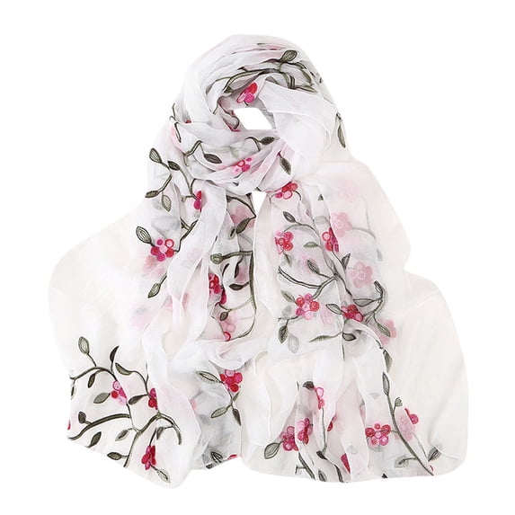 Hontri Headbands for Women Fashion in Sale, Women's Embroidered Chiffon Scarf Hijab Scarf Shawl Headband Muslim Hijab Scarf Wh Fashion Hair Accessories White