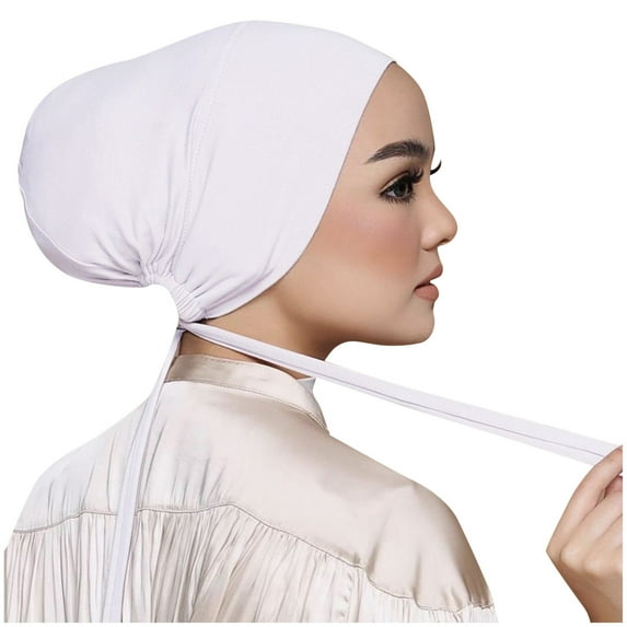Hontri Headbands for Women, Women Casual Solid Color Multicolor Elastic Bandage Lace up Bottom Muslim Hijab Headband White