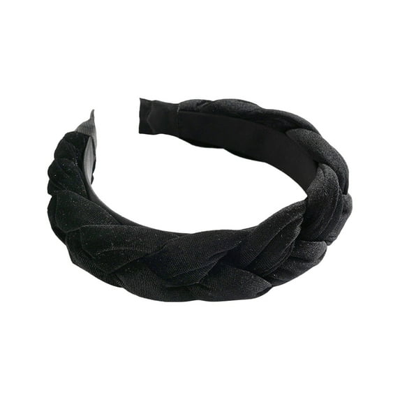 Hontri Heardband in Sale, Braided Headband Velvet Braided Headband Women's Wide Retro Padded Headband for Women and Girls 1Pc Hair Tie Black