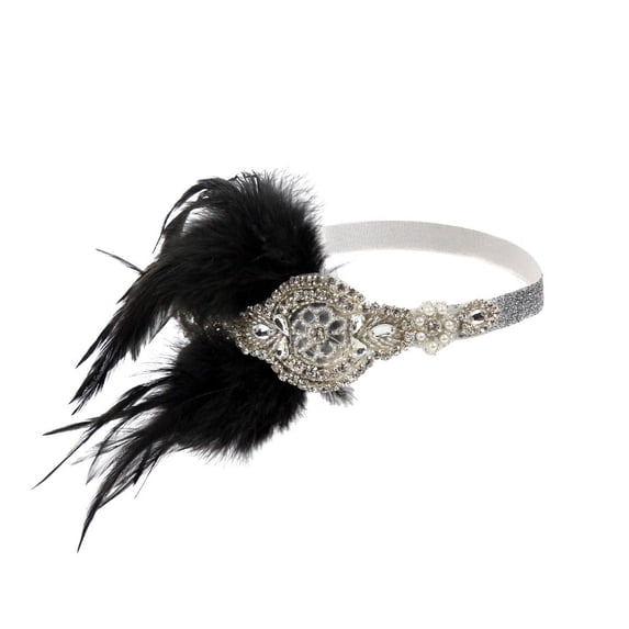 Hontri Heardband in Clearance, Gatsby Flapper Feather Headband 20S Accessories Crystal Beaded Wedding Headpiece, Female White One Size