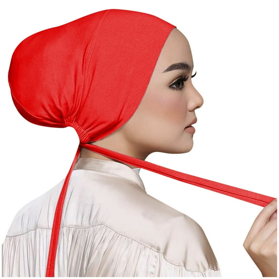 Hontri Headbands for Women, Women Casual Solid Color Multicolor Elastic Bandage Lace up Bottom Muslim Hijab Headband Red