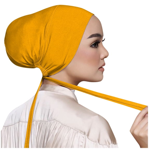 Hontri Heardband on Sale, Women's Casual Solid Color Multicolor Elastic Bandage Lace Bottom Muslim Hijab Hijab Scarf for Women Yellow
