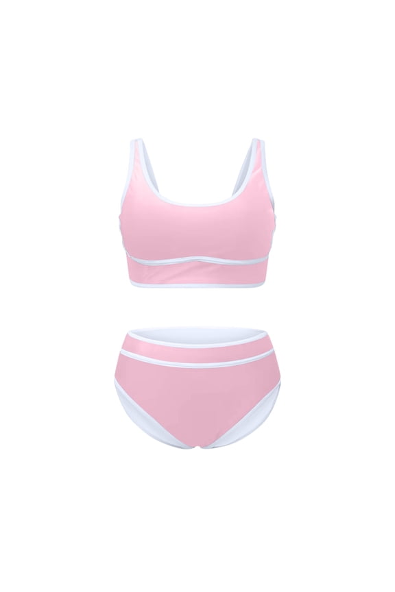 High-Waist Sporty Bikini Set for Women - Sexy Two-Piece Summer Swimwear, Pool, Beach, Vacation Swimsuits (Tummy Control, Quick-Dry) Pink XL