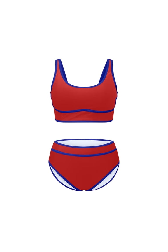 High-Waist Sporty Bikini Set for Women - Sexy Two-Piece Summer Swimwear, Pool, Beach, Vacation Swimsuits (Tummy Control, Quick-Dry) Red L