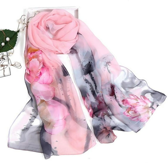 Hontri Ink and Wash Lotus Thin Silk Scarf | Accessories Clearance! E One Size