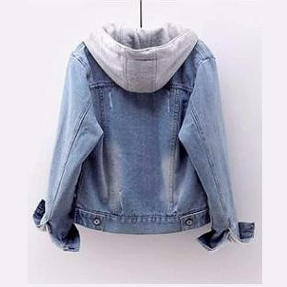 Hontri Jackets for Women , Women Vintage Button Down Distressed Short Denim Jean Jacket Coat with Pocket Blue L