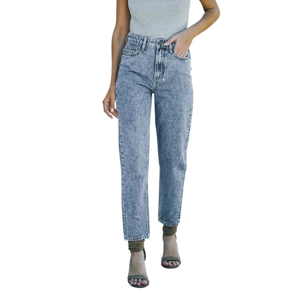 Hontri Jeans for Women Trendy , Woman Jeans High Waist Straight Jeans Blue Denim Streetwear Vintage Straight Pants Blue L