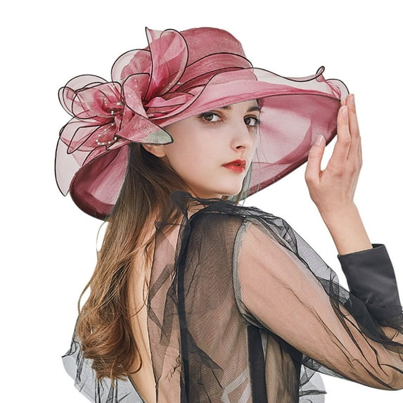 Hontri Kentucky Derby Hats for Women on Sale, Women's Summer Dress Hat Broad Leaf Flower Bridal Shower Cap Sun Hat Beach Hat Church Tea Party Fascinator Hats for Mother Ladies Girls Wine