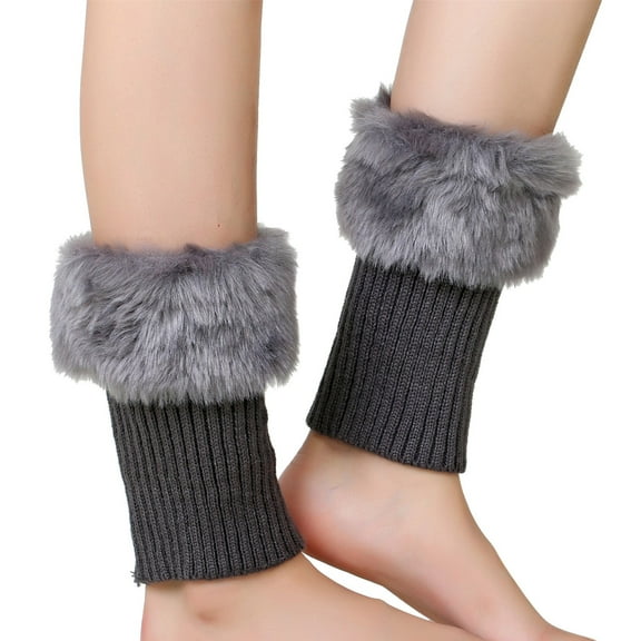 Hontri Leg Warmers Y2K in Sale, Women's Autumn and Winter Short Wool Warm Socks Boots Knitted Wool Leggings Crochet Long Boot Socks Dark Gray