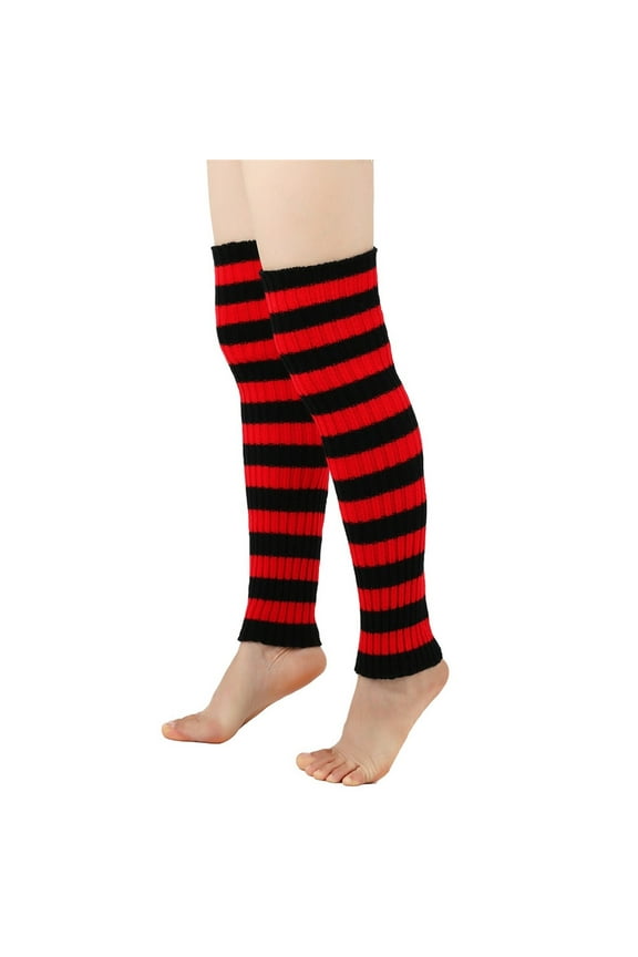 Leg Warmers for Women Winter Men's Women's Winter Striped Pattern Knitted Yarn Warm Boot Leg Guards Foot Pile Socks Leg Warmers Y2K Red