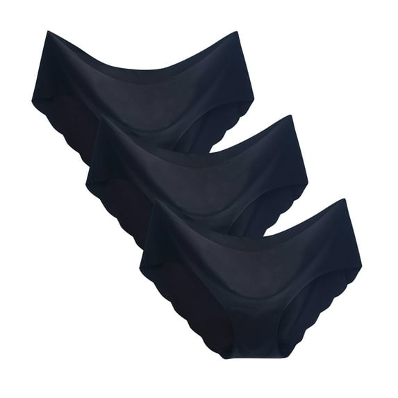 Hontri Lingerie for Women, 3Pc Women's Sexy Non-Trace Ice Silk Breathable Midwaist Solid Color Underwear Black S under $10