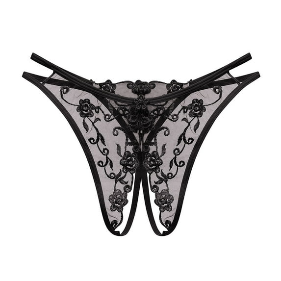 Hontri Lingerie for Women, Women Thong Sexy Panties Thong Lace Pants Ladies Briefs Underwear Black One Size under $10