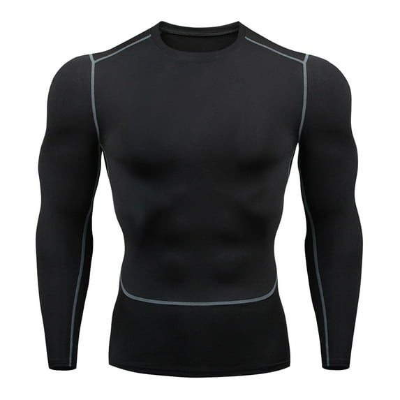 Hontri Men T Shirts Deals under $15, Mens Fitness Long Sleeve Running Sports T Shirt Men Muscle Athletic Gym Compression Clothes Black M