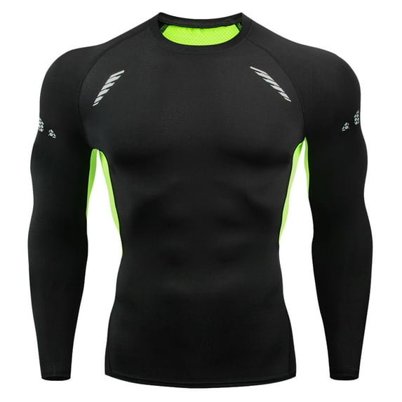 Hontri Men T Shirts Deals under $15, Mens Fitness Long Sleeve Running Sports T Shirt Men Muscle Athletic Gym Compression Clothes Green M
