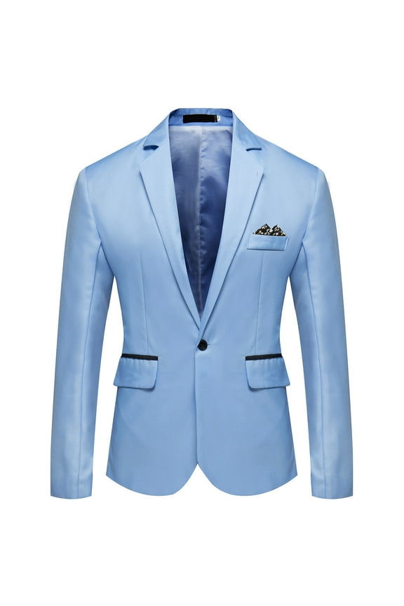 Men's Blazers & Suit Jackets, Mens Casual Autumn and Winter Trend Collar Single Two Buttons Slim Fit Round Hem Pockett Jacket Small Suit Sky Blue 5Xl