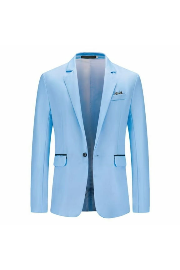 Men's Blazers & Suit Jackets Mens Suit Slim Fit One Button Solid Tuxedo Acket Business Suits Wedding Party Homecoming Suits for Men Sky Blue Xl