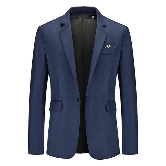 Hontri Men's Blazers & Suit Jackets Mens Suit Slim Fit One Button Solid Tuxedo Acket Business Suits Wedding Party Homecoming Suits for Men Navy M