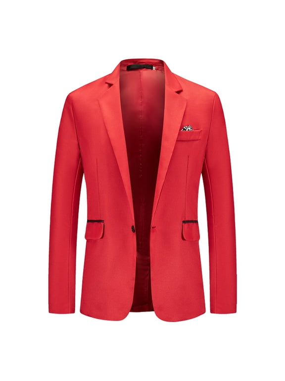 Men's Blazers & Suit Jackets Mens Suit Slim Fit One Button Solid Tuxedo Acket Business Suits Wedding Party Homecoming Suits for Men Red S