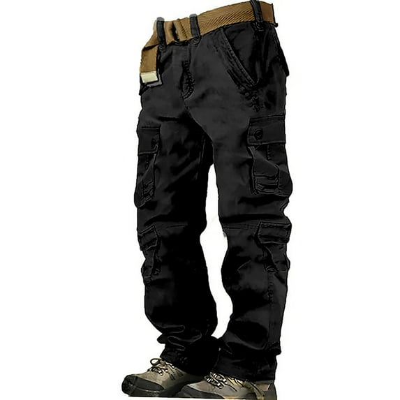 Hontri Men's Cargo Pants Men's Cargo Pants Cargo Trousers Hiking Pants 8 Pocket Plain Comfort Breathable Outdoor Daily Going Out Cotton Fashion Casual Pants Black 42