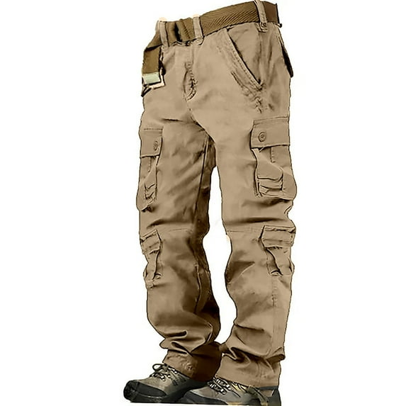 Hontri Men's Cargo Pants Men's Cargo Pants Cargo Trousers Hiking Pants 8 Pocket Plain Comfort Breathable Outdoor Daily Going Out Cotton Fashion Casual Pants Khaki 42