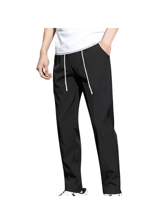 Men's Casual Pants Ice Silk Pants Men's Summer Thin Men's Casual Pants Breathable Strap Loose High Elastic Quick Drying Air Conditioning Sports Pants Black 5Xl
