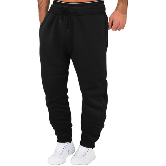 Hontri Men's Casual Pants, Mens Autumn and Winter High Street Fashion Leisure Loose Sports Running Solid Color Lace Up Pants Sweater Pants Trousers Sweatpants Black M under $10