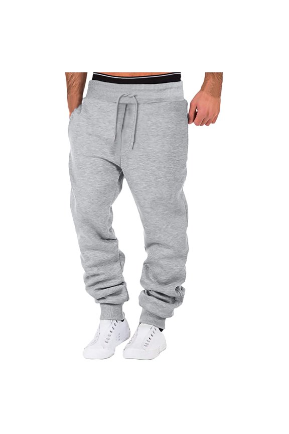 Men's Casual Pants, Mens Autumn and Winter High Street Fashion Leisure Loose Sports Running Solid Color Lace Up Pants Sweater Pants Trousers Sweatpants Grey Xl