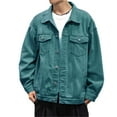 thumbnail image 1 of Hontri Men's Denim Jackets Men's Autumn Winter Casual Long Sleeve Turn Down Collar Solid Denim Jacket Coat Army Green M, 1 of 5