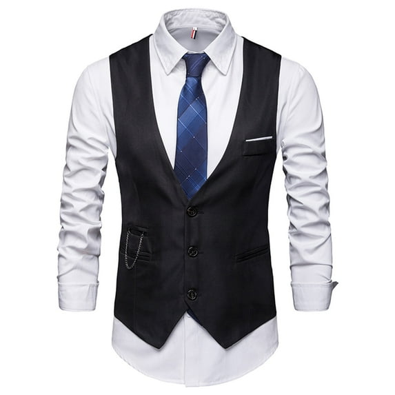 Hontri Men's Outerwear Vests Summer New Men's Solid Suit Vest British Slim Fit Large Sweetheart Formal Vest Black 3Xl