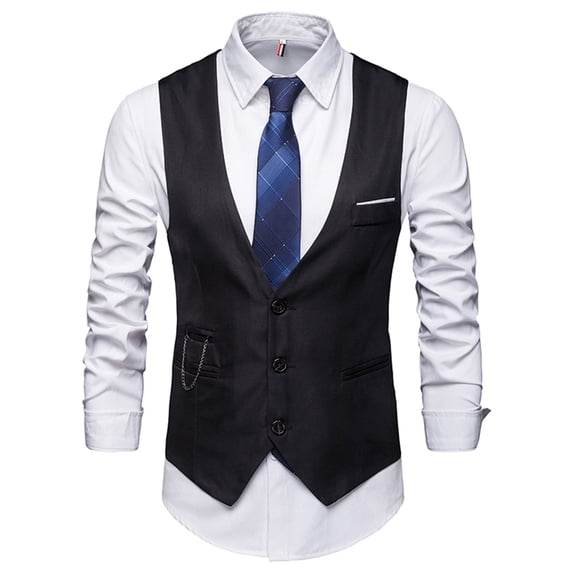 Hontri Men's Outerwear Vests Summer New Men's Solid Suit Vest British Slim Fit Large Sweetheart Formal Vest Black 4Xl