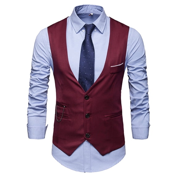 Hontri Men's Outerwear Vests Summer New Men's Solid Suit Vest British Slim Fit Large Sweetheart Formal Vest Red Xxl