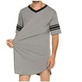 thumbnail image 1 of Hontri Men's Pajama & Sets & Loungewear Men's V Neck Nightshirts Short Sleeve Soft Loose Pajama Shirt Sleepwear Grey 5Xl, 1 of 2