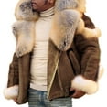 thumbnail image 1 of Hontri Men's Parkas, Men's Faux Leather Plush Integrated Large Collar Long Sleeved New Coat Khaki Xl, 1 of 6