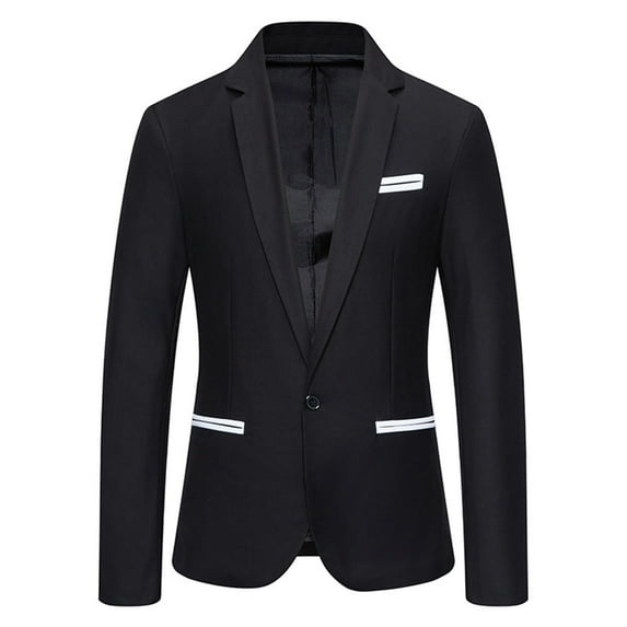 Hontri Men's Suit Slim Fit Deals under $20, Men's Casual Suit Jackets 1 Button Lightweight Sport Coats Black L