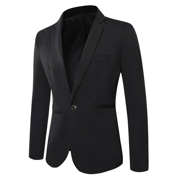 Hontri Men's Suit Slim Fit , Mens Open Slim Fit One Button Solid Color Suit Jacket Black L