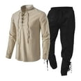 thumbnail image 1 of Hontri Men's Suits Medieval Men's Clothing Set Men's Clothing Set with Linen Shirt Men's Medieval Shirt Medieval Pants with Ankle Strap Brown Xxl, 1 of 3