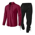 thumbnail image 1 of Hontri Men's Suits Medieval Men's Clothing Set Men's Clothing Set with Linen Shirt Men's Medieval Shirt Medieval Pants with Ankle Strap Red S, 1 of 3