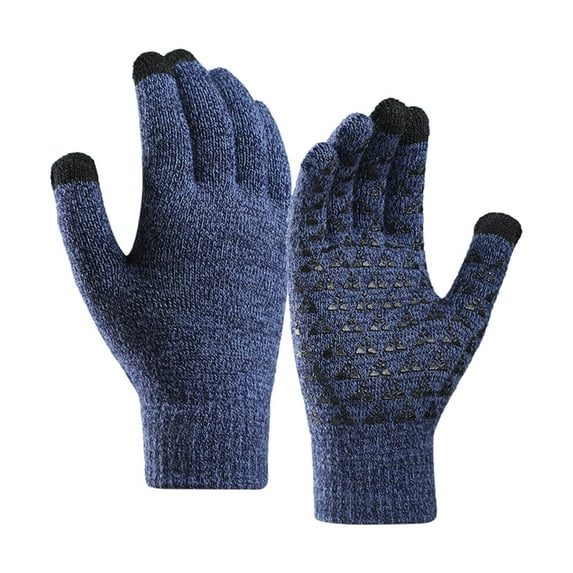 Hontri Men's and Women's Autumn and Winter Color Matching Offset Touch Screen Warm Gloves | Accessories Clearance! Blue One Size