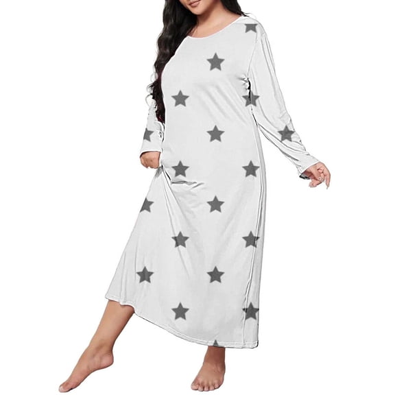 Hontri Moomoo Nightgowns for Women Plus Size Casual Sleep Dress Women's Plus Heart Print Long Sleeve Round Neck Medium Stretch Loose Nightdress-Moo Moos for Women