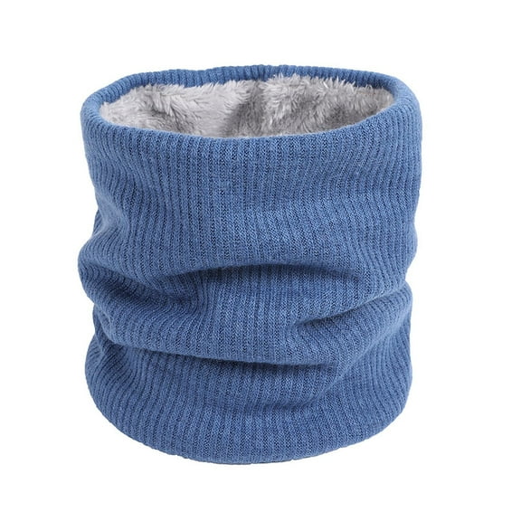 Hontri Neck Gaiter Winter Double Layered Plush Outdoor Pullover Couple Warm Solid Color Single Loop Knitted Neck Cover Neck Warmers for Women Blue
