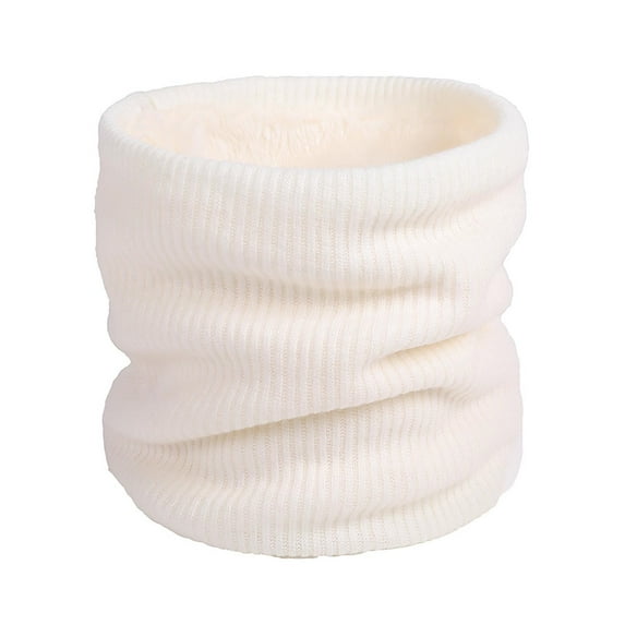 Hontri Neck Gaiter Winter Double Layered Plush Outdoor Pullover Couple Warm Solid Color Single Loop Knitted Neck Cover Neck Warmers for Women White